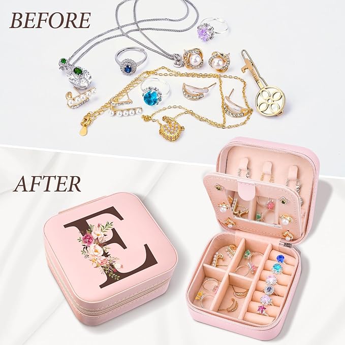 Mothers Day Mom Gifts from Daughter Son, Travel Jewelry Case Box Organizer Personalized Gifts for Mom Wife Women, Gift for Friend Sister Grandma Aunt, pink