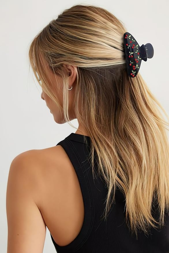 LILIE&WHITE Acrylic Hair Clips For Women Black Claw Clips With The Rhinestone Pattern In Red Cherry Hair Clip With Claw For Thick Hair Strong Hair Fix Claw Clips