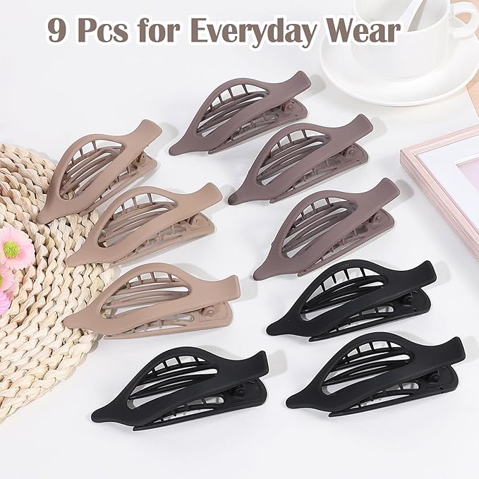 9 Pack Flat Hair Clips for Women, Matte Claw Clips for Thick & Thin Hair, Suitable for Driving (Light Beige,Taupe,BlackÃ¯Â¼Â