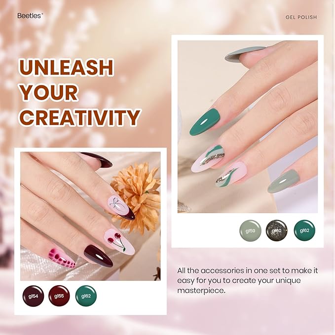 Beetles Gel Nail Polish Set – Sonata Gel Polish, 20 Colors Brown Burgundy Red Green Glitter Soak Off UV LED Gel Polish Kit with Base Coat Glossy Matte Top Coat Manicure Gift for Women