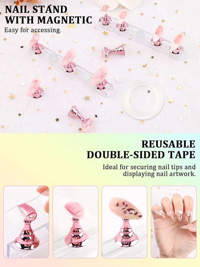 Nail Art Tools Set, Nail Stand for Press on Holder for Painting Nails, Nail Art Brushes and Dotting Tools, Nail Design Tools Supplies, Gel Polish and Builder Brush, French Tip Brush, Liner Brush