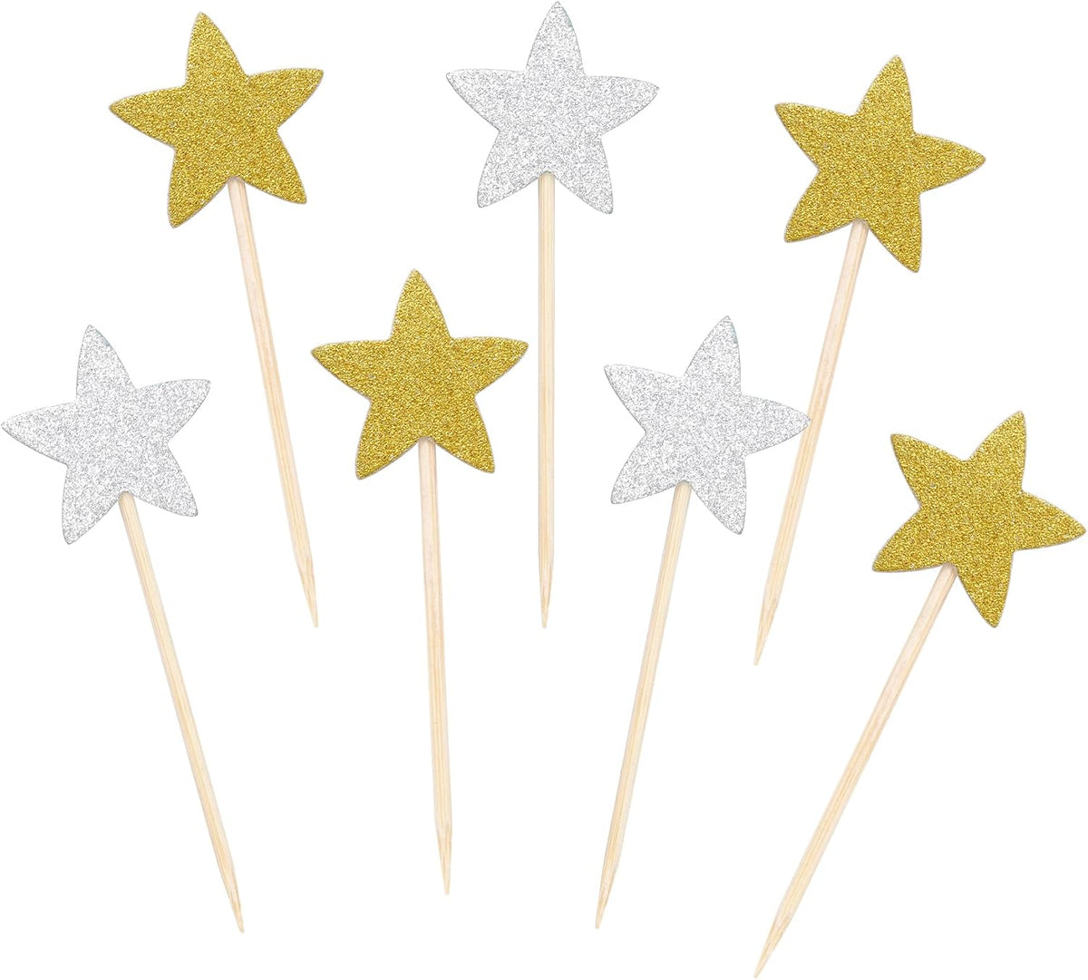 Pistha 50 Pcs Star Cupcake Toppers Glitter Twinkle Star Cupcake Picks for Wedding Baby Shower Birthday Party(Gold,Silver)