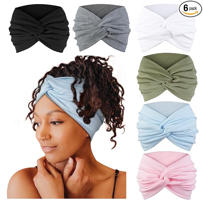 Tobeffect 7'' Wide Headbands for Women, Extra Large Turban Headband Boho Hairband Thick Cloth Fabric Head Bands Hair Accessories, 6 Pack