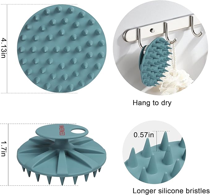 INNERNEED Food-Grade Soft Silicone Body Scrubber Shower Brush, with Scalp Massager Shampoo Brush, Wet & Dry Manual Scalp Care Hair Washing (Dark Green)
