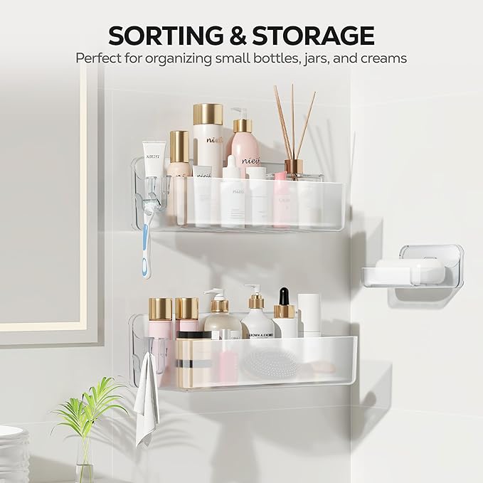 Nieifi Adhesive Wall Shelf, Shower Shelves, Shower Organizer for Bathroom Organization (A-Clear, 3 pieces)