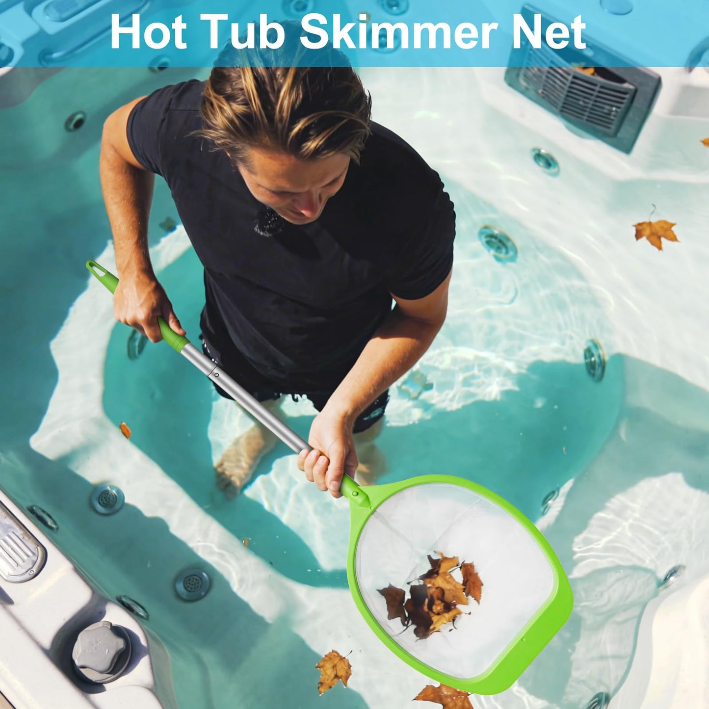 ROMIVO Pool Skimmer Net with 6-Section Reinforced Aluminum Pole, Deep Ultra Fine Mesh Leaf Skimmer Rake for Fast Debris Removal, 56.3" Adjustable Length for Cleaning Swimming Pools, Spas, Tubs & Ponds