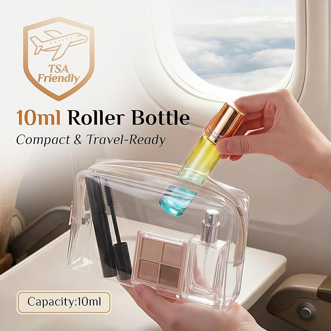 PrettyCare 12 Pack, 10 ml Essential Oil Roller Bottles with Stainless Steel Roller Ball - Refillable Leak-proof Empty Thick Blue& Yellow Glass Roll on Bottles with Golden Caps for Travel, Perfume