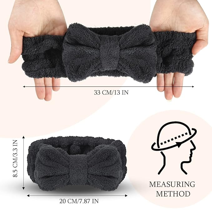 Hicarer 3 Pieces Towel Headbands for Women Makeup Spa Headband for Washing Face Shower (Black)