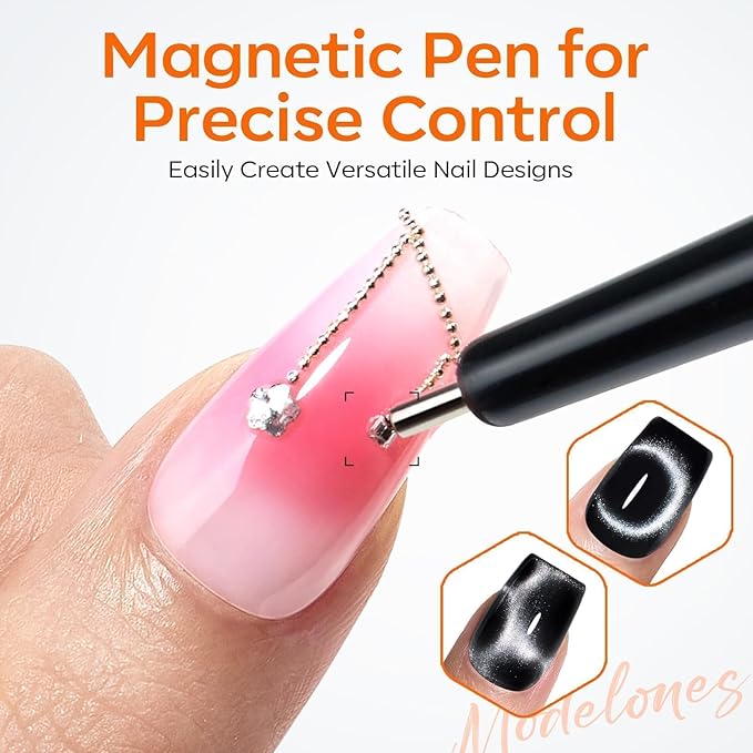 modelones Cat Eye Magnet Set, 15PCS French Cateye Gel Nail Polish Magnet Nail Art Tools Set Heart Magnet for Cat Eye Magnet Square Round Magnet Stick Diverse Glassy Cateye Effect for Women