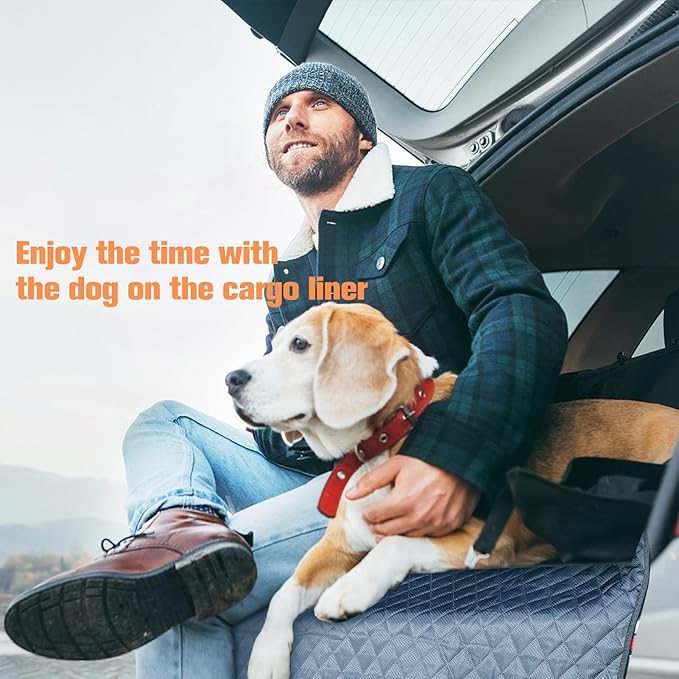 PETICON SUV Cargo Liner for Dogs, Waterproof Pet Cargo Cover Dog Seat Mat for SUVs Sedans Vans with Bumper Flap Protector, Scrachproof Non-Slip Large Size Dog Seat Mat Universal Fit