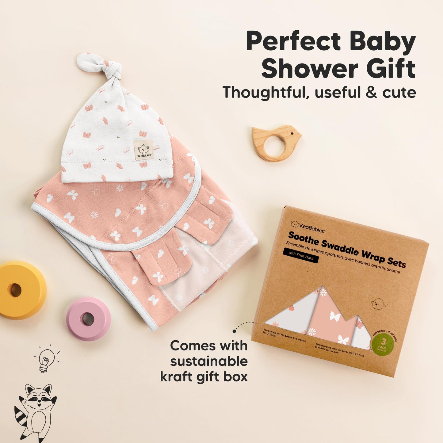 KeaBabies 3-Pack Swaddles for Newborns, Girls, Boys with Hats - Organic Soft Baby Sleep Sacks, Breathable Baby Swaddle 3-6 Months Beanies Set, Premie Infant Sleep Sack 0-3 Months (Butterflies)