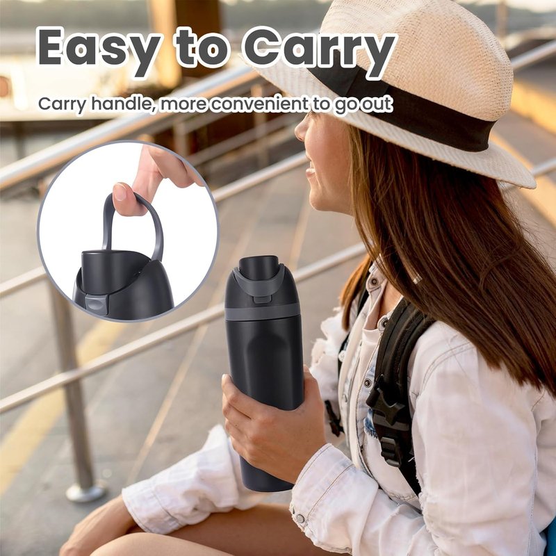 24oz Insulated Stainless Steel Water Bottle with Straw for Sports and Travel, BPA-Free Sports Water Bottle (Light Pink)