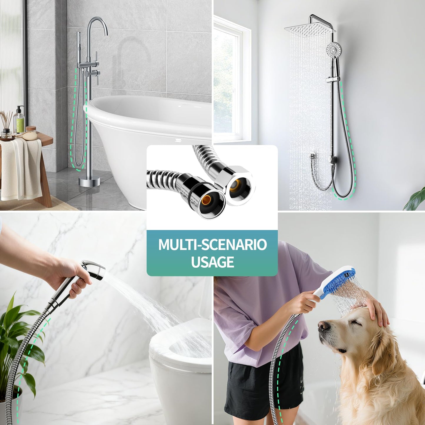 SR SUN RISE Flexible 304 Stainless Steel Replacement Shower Hose with Brass Fittings. RV Shower Hose. Explosion-Proof. 1.8 Meters/71 Inches. Polished Chrome