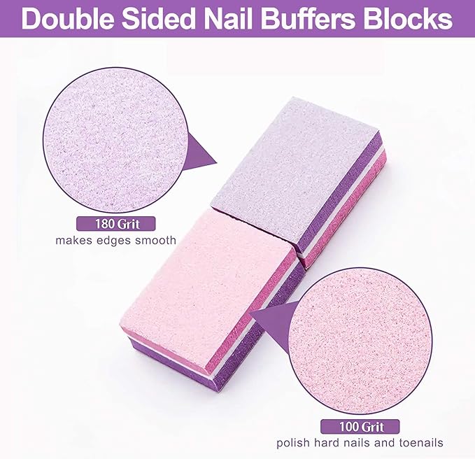 CGBE Nail Buffer (50 Pack), Buffer Block Nail File 100/180 Grit, Mini Nail Buffers Block Sponge Double Sided Nail File for Acrylic Nails Manicure Tools (Pink-Purple)