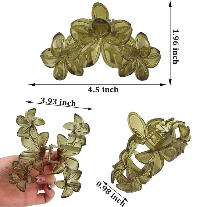 4Pcs Flower Hair Clips Large Matte Hair Claw for Women Non-Slip Strong Hold Clips for Thick Hair, Hair Accessories，Green，Brown，White，Black