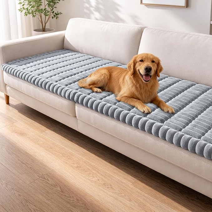 Couch Cover for Dogs Washable,Non Slip Fuzzy Durable Couch Covers for 3 Cushion Sofa Pet Friendly Sofa Cover Dog Thick Soft Slipcovers Protector Couches Mat Bed (Light Grey 27.6 "x 82.7"/70 x 210cm)