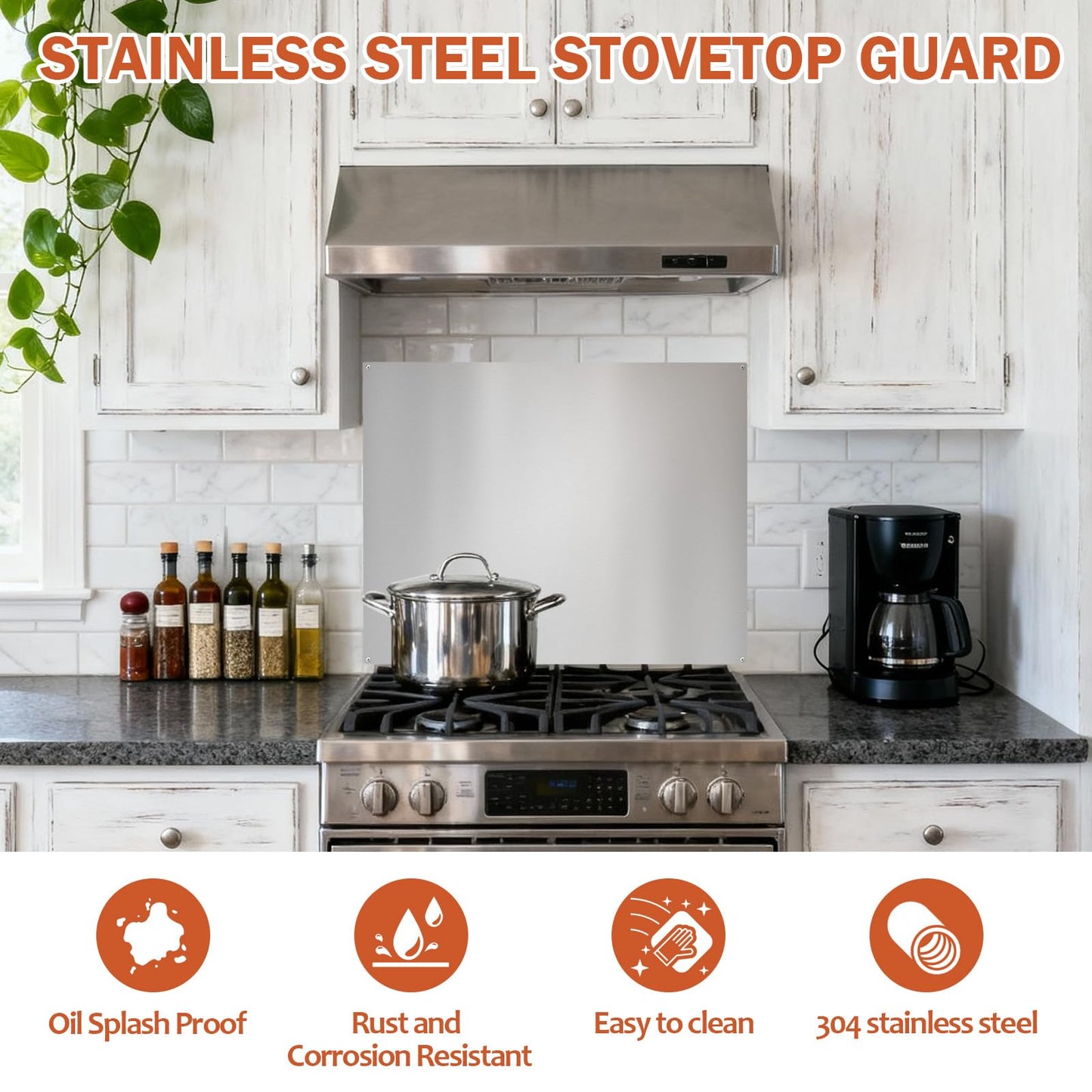 ONEEON Stainless Steel Backsplash ，24 x 30 Inch Range Hood Stove Backsplash Back Stainless Steel Sheet for Kitchen