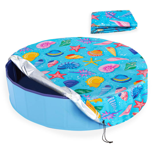 Docuwee Round Dog Pool Cover 48", Foldable Kiddie Solar Cover Fit Dog Collapsible Swimming Pool, Pets Kids Bath Tub, Anti-UV Dustproof Safety Pool Covers, Starfish Patterns