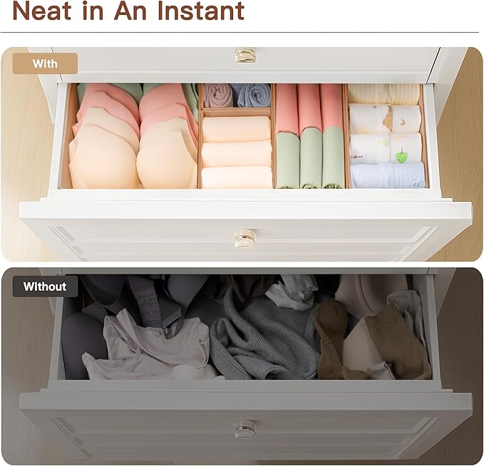 Criusia Drawer Organizer Clothes, 21 Pack Dresser Organizer for Baby Clothes, Underwear, Sock - Foldable Closet Organization and Storage Dividers Bins for Nursery, Bedroom (Brown)