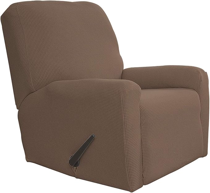 Easy-Going Recliner Stretch Sofa Slipcover Sofa Cover 4-Pieces Furniture Protector Couch Soft with Elastic Bottom, Spandex Jacquard Fabric Small Checks(Recliner,Brown)