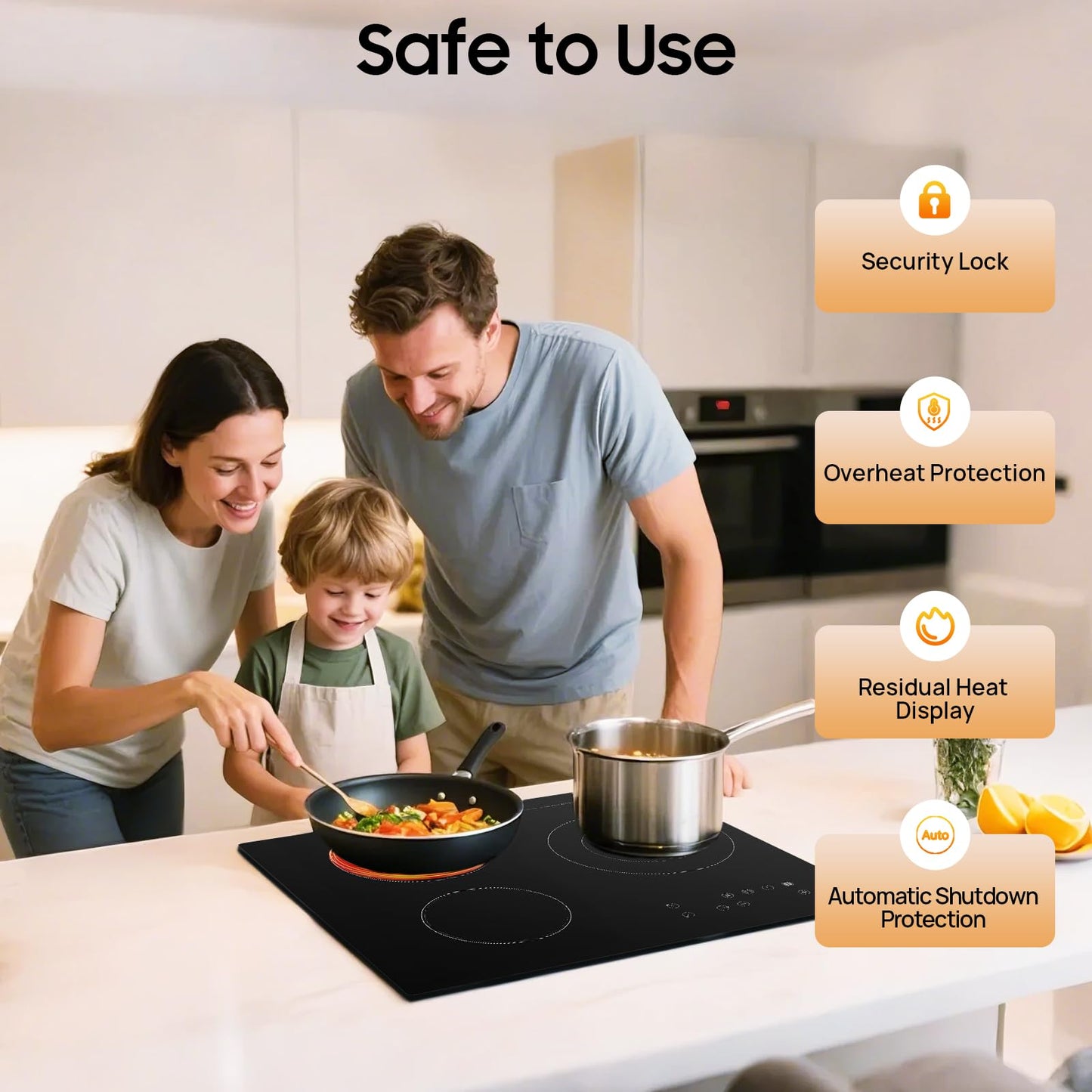 YUASDUU 2600W 110V Electric Cooktop 3 Burner, 23 Inch Portable Built-In Countertop Ceramic Stove Top Built-in Cooktop Sensor Touch Control with Safety Lock & Timer 9 Power Levels (NO PLUG)