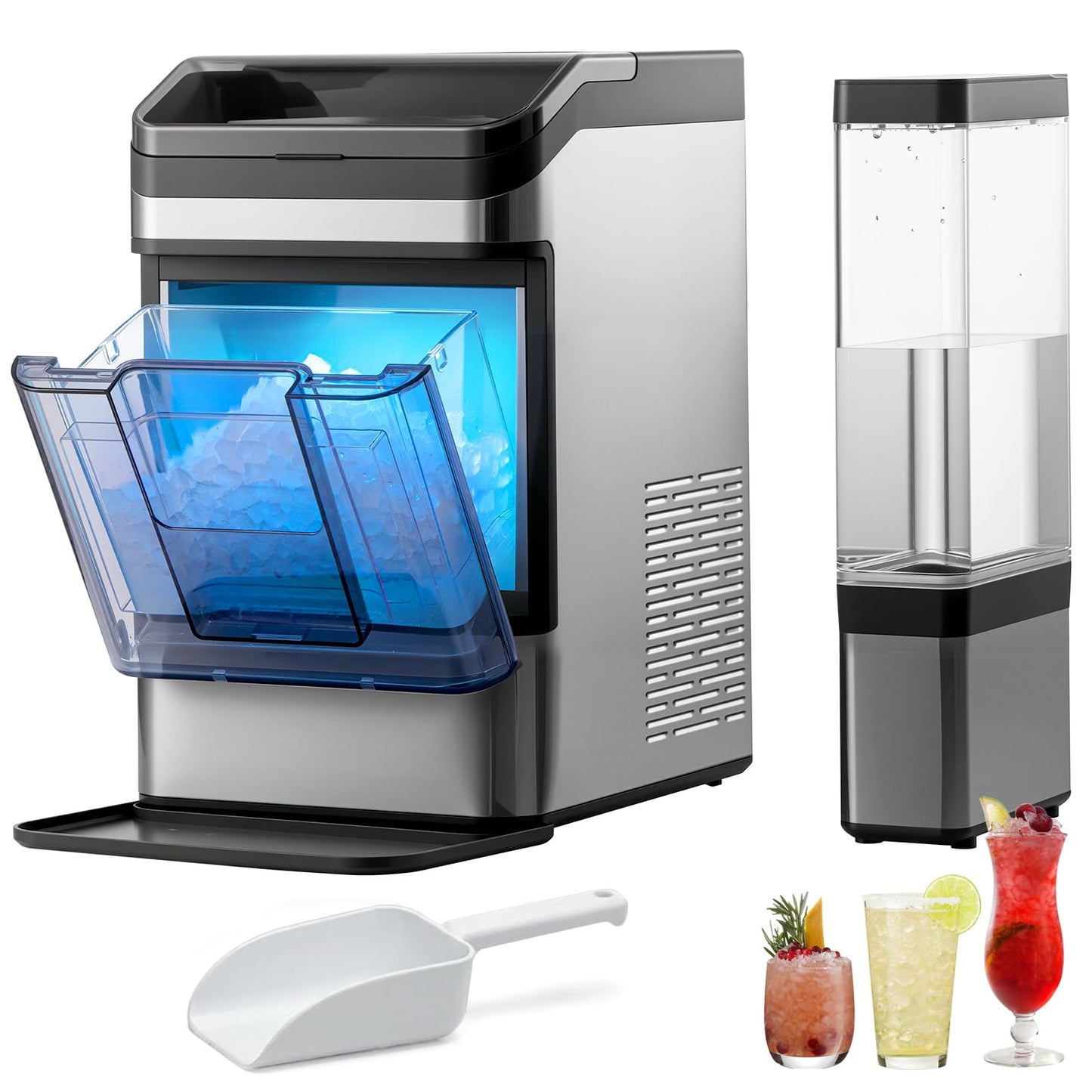 Hxgexin Nugget Ice Maker Countertop, 48LBS/24H Chewable Pellet Ice Maker with 0.8 Gal Water Tank, 5 Mins Fast Ice Making, Self-Cleaning Chewable Ice Machine with Low Noise for Home, Office, Bar
