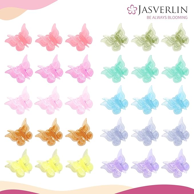 Butterfly Clips for Hair 50pcs, Cute Mini Small Hair Accessories for Kids Teens Girls Women 90s Y2K Colorful Pastel Clip Claw, 10 Colors (Jelly)