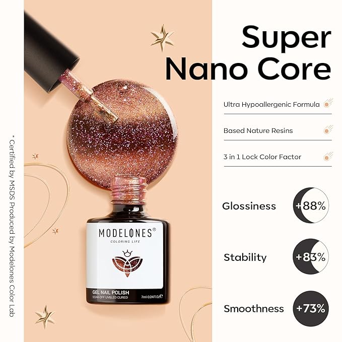 modelones Gel Nail Polish Set, 6 Colors Winter Nude Brown Gel Polish Glitter Burgundy Shiny Champagne Gold Magnetic Cat Eye Effect Sparkle Stunning Home Nail Art Kit Gift for Girl Women