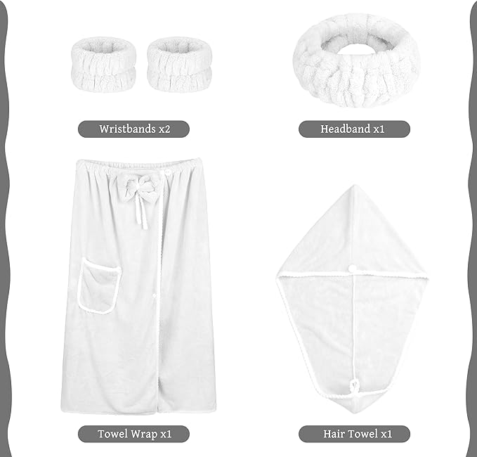 Towel Wrap Women Shower Robe Adjustable Closure Bathrobe with Hair Drying Towel & Spa Wraps