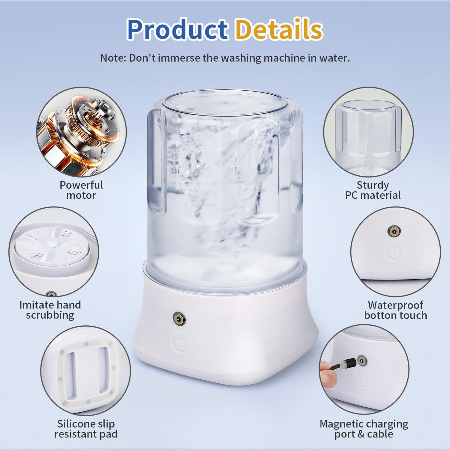 Anbanglin Mini Portable Washing Machine - USB Rechargeable 1L Small Washer with 2 Modes Deep Cleaning for Underwear, Socks & Baby Clothes, Compact Travel Laundry for Apartment, Dorm, Camping, White