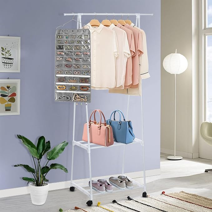 BB Brotrade Hanging Jewelry Organizer,Accessories Organizer,56 Pocket Organizer for Holding Jewelries (Grey-56 Pockets)