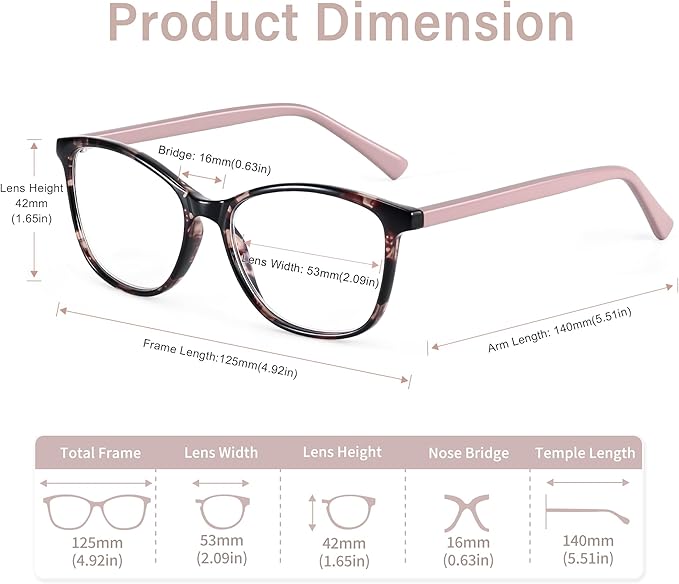 Madison Avenue Square Vintage TR90 Blue Light Blocking Reading Glasses for Women, Anti Eyestrain/Glare Computer Readers