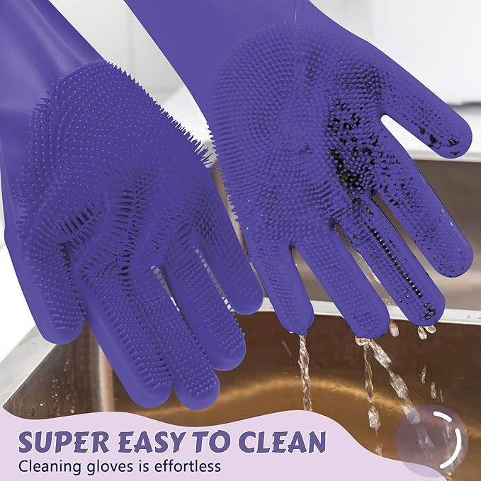 Pecute Pet Grooming Gloves, Large, Heat Resistant, Silicone Bathing and Massaging Gloves with High-Density Teeth and Enhanced Five Finger Design for Dogs and Cats, Purple