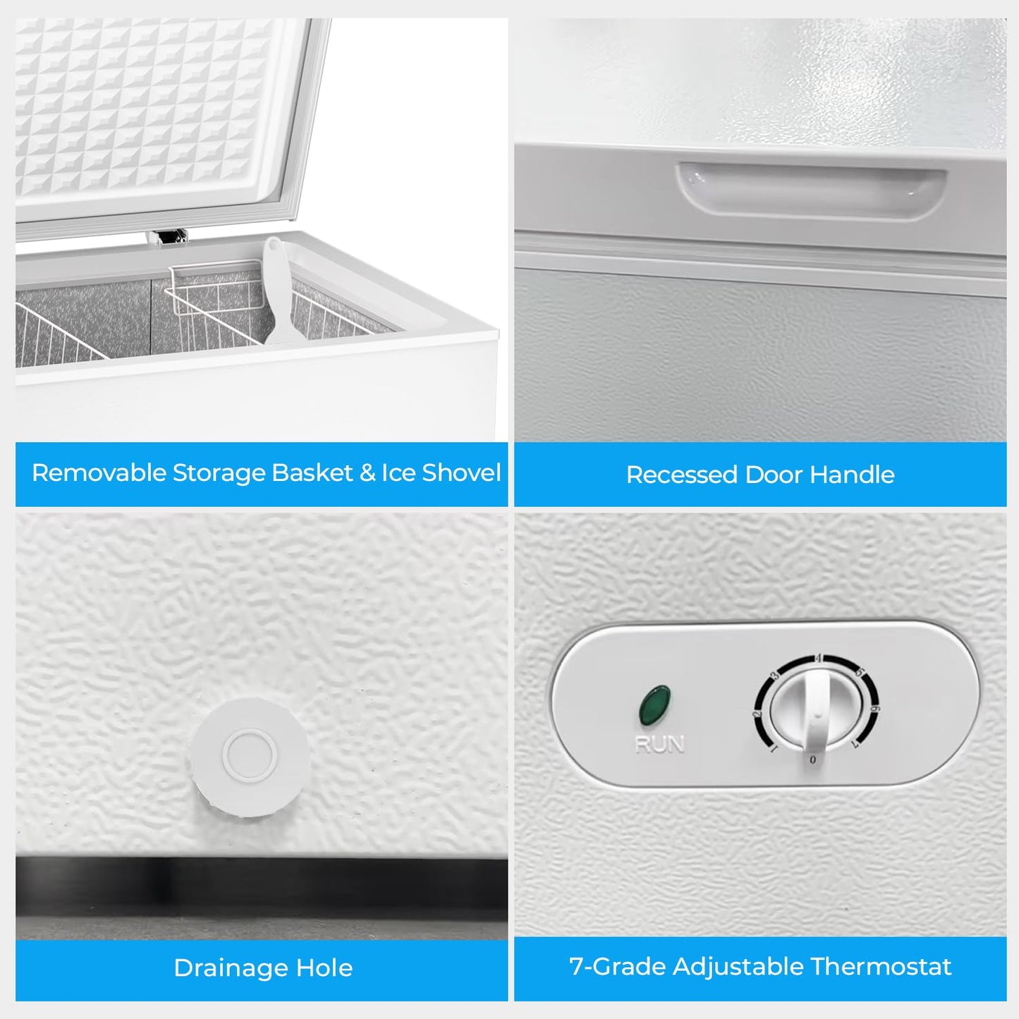Antarctic Star Chest Freezer 5.0 Cubic Feet Compact Freezer with 3 Removable Baskets, Free Standing Top Open Door Deep Freezer, 7-Level Adjustable Temperature, White