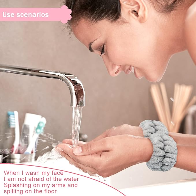 8pcs Wrist Bands for Washing Face, Absorbent Face Washing Wristbands, Microfiber Women's Spa Wrist Towels, Stretchy Wash Band for Man, Prevent Water from Spilling Down Your Arms