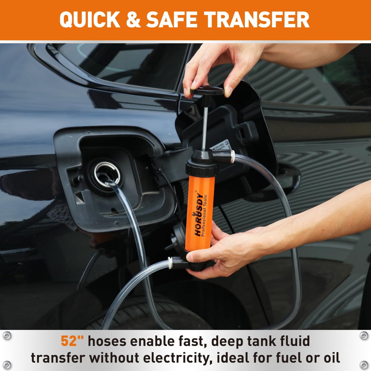 HORUSDY Multi-Use Siphon Transfer Pump Kit Hand Fuel Pumps for Gas Oil Water with Air Hose, Portable Manual Fuel Transfer Pump for Boat, Car, RV, Emergency, Lawn Mower Fluid Drainage