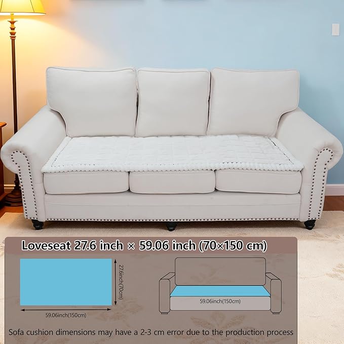 Waterproof Couch Cover for Dogs Washable,Non Slip Fuzzy Durable Couch Covers for 3 Cushion Sofa Pet Friendly Sofa Cover Dog Thick Soft Slipcovers Protector Couches Mat Bed (White, 27.6" x 59.06")
