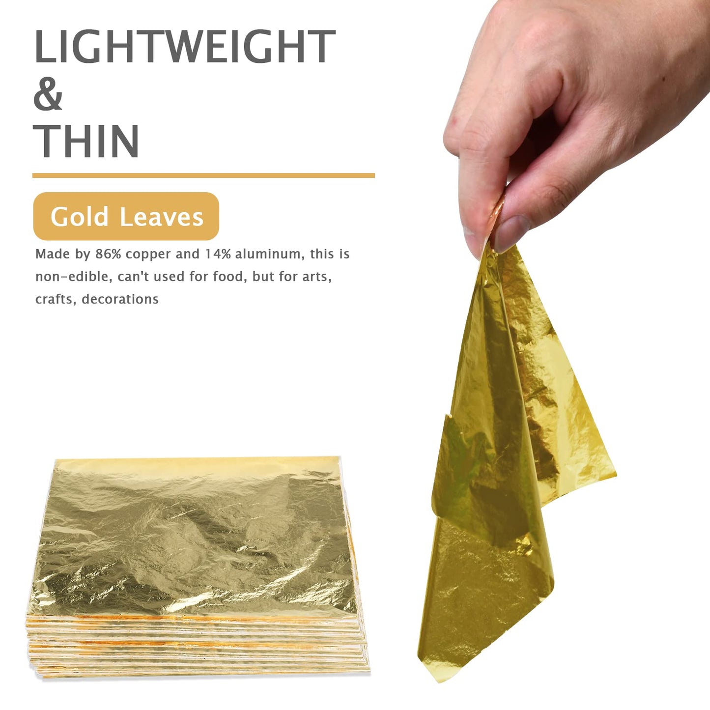 400Pcs Gold Leaf Sheets Gold Foil Sheets for Gilding Crafting, Art & DIY Projects, Picture Frames, Home Walls, Interior and Multi Artistic Decoration, Imitation Gold Foil Sheets 5.5" x 5.5"