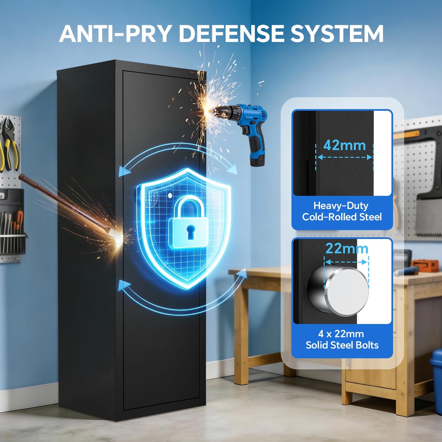MSYCOST 8-10 Gun Rifle Safe for Home Security, Gun Safe for Rifles and Pistols - Quick Access Digital Keypad | Easy Assembly Gun Safe with Adjustable Shelves (Fits Shotguns & Ammo)