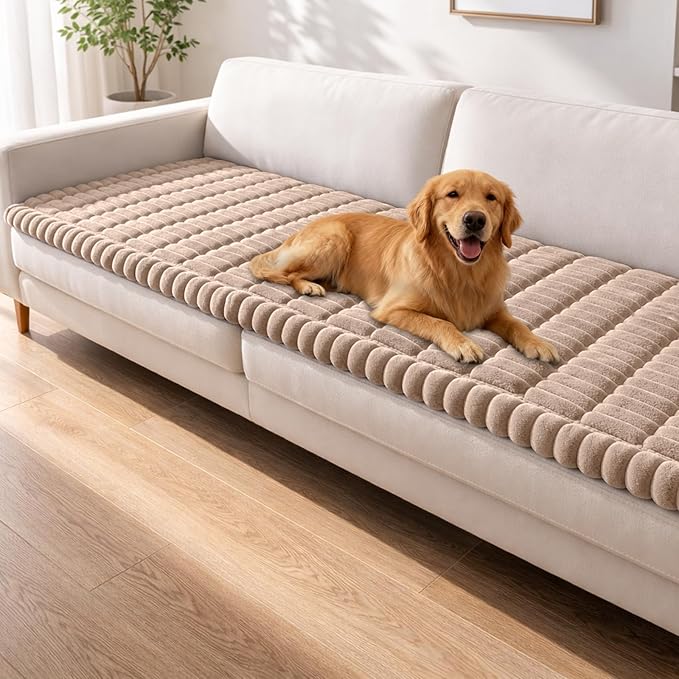 Couch Cover for Dogs Washable,Non Slip Fuzzy Durable Couch Covers for 3 Cushion Sofa Pet Friendly Sofa Cover Dog Thick Soft Slipcovers Protector Couches Mat Bed (Brown, 27.6" x 70.9"/70 x 180cm)