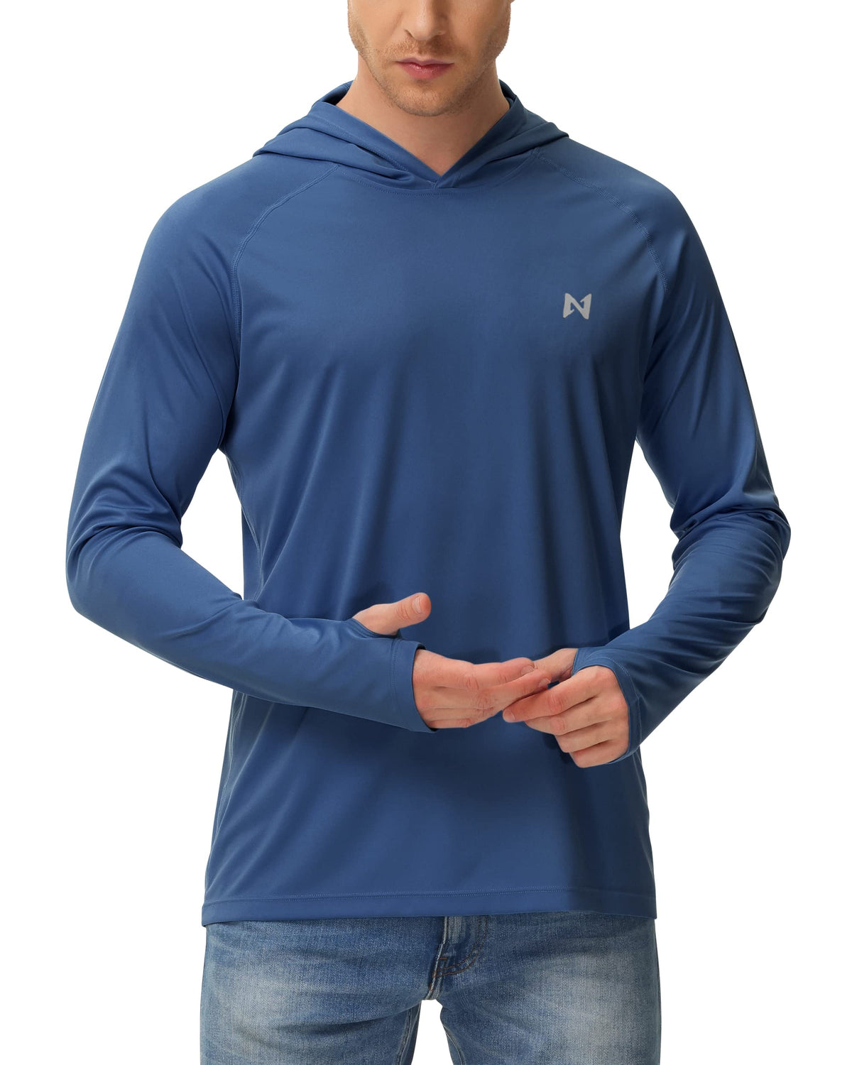 isnowood Sun Shirt UPF 50+ Men's Fishing Long Sleeve UV Protection Hoodie Hiking Rash Guard Swimming Running Blue Purple