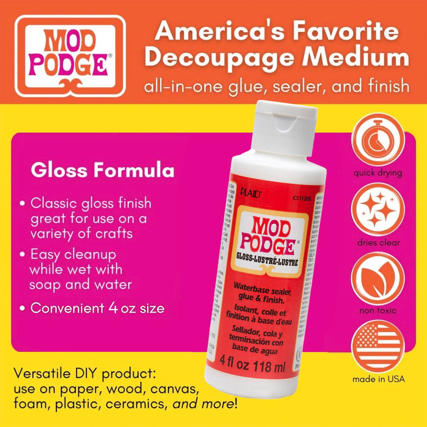 Mod Podge Decoupage Starter Kit, Gloss and Matte Medium with 3 Pixiss Foam Brushes, Waterproof for Puzzles, Wood and More