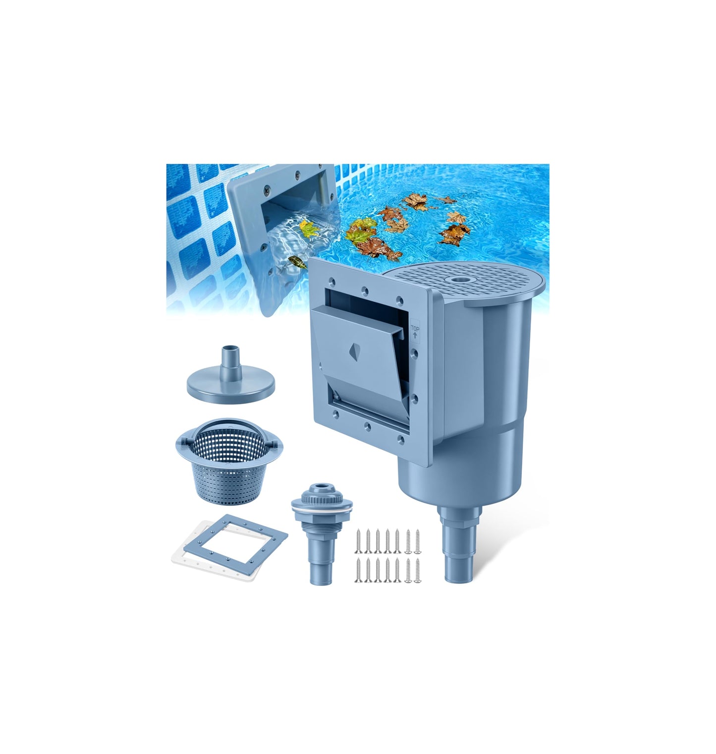 DeeprClean Through Wall Skimmer for Above Ground Pool, Heavy Duty Wall Mount Pool Skimmer Kit, Universally Fits All Standard Pool Wall Openings, In Wall Pool Surface Skimmer for Above ground Pool-Blue