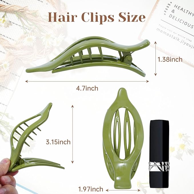 French Flat Hair Clips for Women - 6Pcs Flat Hair Claws for Thin Thick Hair Strong Hold No Slip Grip Hair Claw Clips for Women Girls (Polished Darks(L:4.6 IN, W:1.97IN))