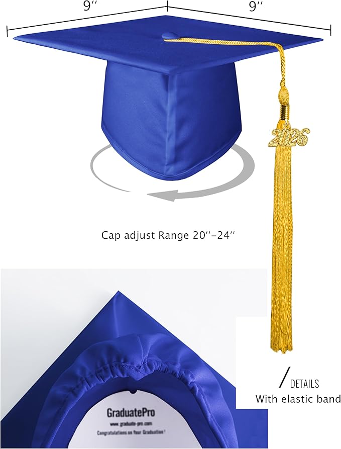 GraduatePro Matte Graduation Cap with 2026 Tassel for Adults High School and Bachelor Master 12 Colors