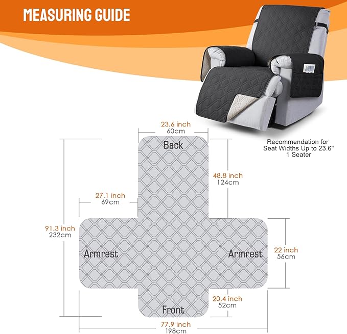 VANSOFY 100% Waterproof Recliner Chair Covers, Recliner Cover Non-Slip Dog Chair Cover Furniture Protector Washable Slipcover with Pocket, Elastic Straps for Pets, Dogs(Charcoal Gray, 23.6")