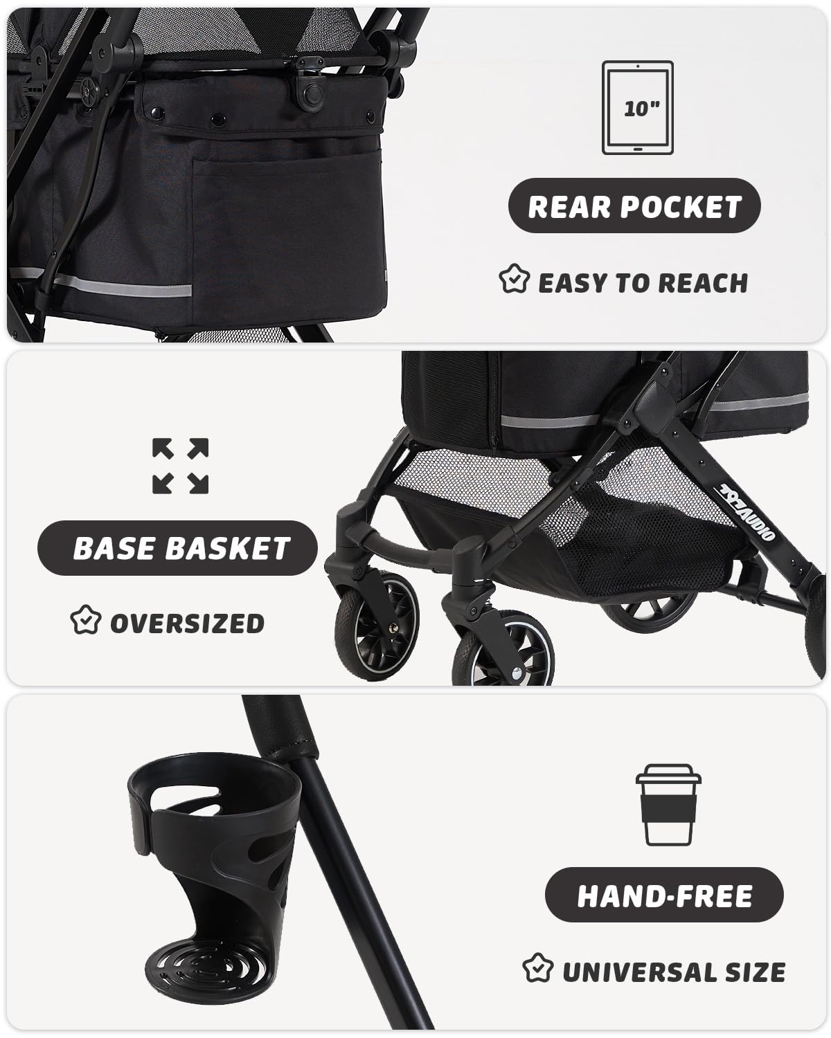 797Audio Dog Stroller for Small Medium Dogs,Pet Stroller for Cats Puppy Up to 121lbs,Foldable,One Click Folding,4 Wheel Shock Absorption,Adjustable Canopy with Sun Shades,Removable Washable Pad(Black)