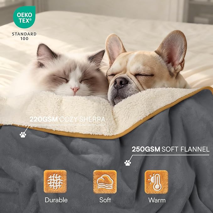 Luciphia Waterproof Pet Blanket, Liquid Pee Proof Dog Blanket for Sofa Bed Couch, Reversible Sherpa Fleece Furniture Protector Cover for Small Medium Large Dogs Cats, Grey+Beige Small（40" x 28"）