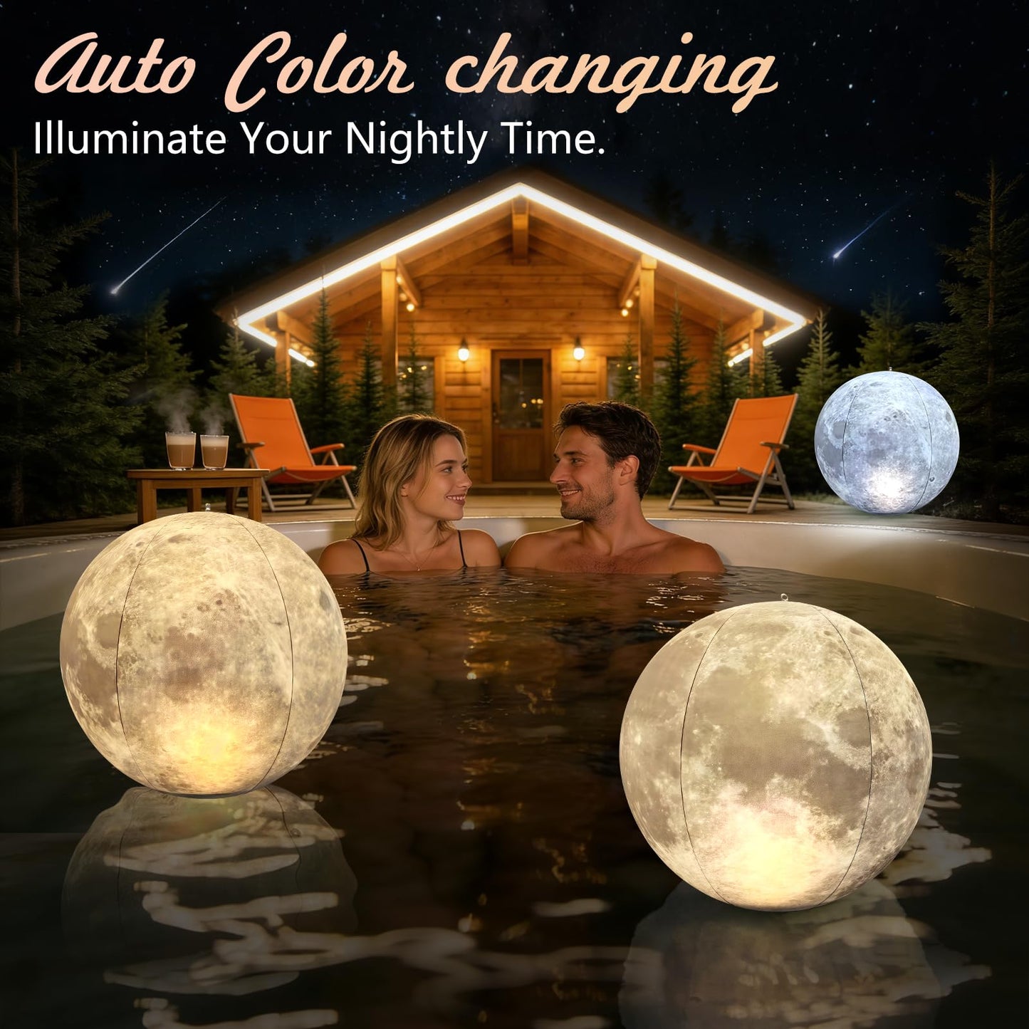 Cootway Full Moon Floating Pool Lights - 15" Inflatable Waterproof Solar Pool Lights that Float, Cool White&Warm White Light Up Pools Balls, Float or Hang in Pond Backyard Garden Party Decorations(2)