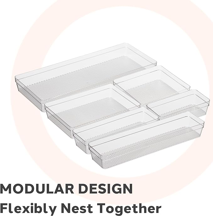 Oggi Clear Drawer Organizer - 3" X 9.5" - Ideal for Organizing Kitchen Drawers, Office, Desk, Silverware, Kitchen Utensils, Cosmetics and Bathrooms
